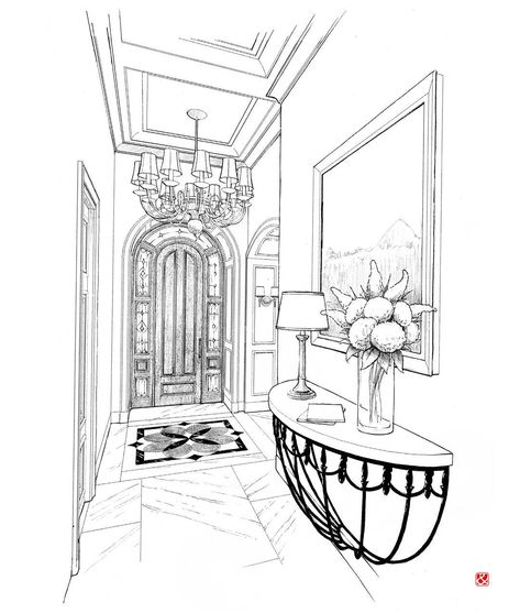 Entryway liner and pencil drawing #foyerdesign #entrywaydesign #doorwaydesign #interiorsketch #drawing #sketch #sketch_arq #bestsketch #arch_more #architectureape #archsketch #arqsketch #arch_grap #conceptsketch #mastersketch #archisketcher #interiorillustration #interiordesign #designconcept #handrendering #sketch_architect #interiorconcept #interiordrawing #интерьер #эскизинтерьера Grand Interior, Interior Architecture Sketch, Interior Design Portfolio Layout, Interior Sketches, Drawing Furniture, Conceptual Sketches, Perspective Sketch, Art Deco Living Room, Perspective Drawing Architecture