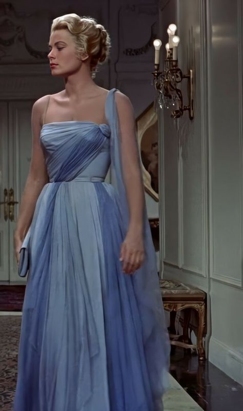 Blue Chiffon Dress, Grace Kelly Style, To Catch A Thief, Blue Chiffon Dresses, Iconic Dresses, Dress Designer, Moda Vintage, Grace Kelly, Mode Vintage