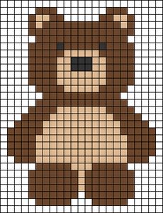 Bear Pixel Pattern, Knitting Graph Patterns, Pixel Art Bear, Teddy Bear Pixel Art, We Bare Bears Alpha Pattern, Bear Grid Pattern, Sheep Alpha Pattern, Bear Pixel Art, Animal Alpha Pattern