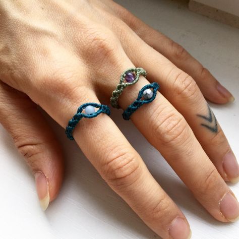 Micro Macrame Ring, Ring Macrame, Macrame Products, Macrame Ring, Macrame Accessories, Macrame Rings, Bracelet Ideas, Handmade Rings, Micro Macrame