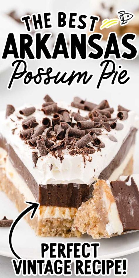 Deep Dish Pies Recipes, Possum Pie Recipe, Arkansas Possum Pie, Pecan Shortbread Crust, Freezer Pie, Possum Pie, Delight Dessert, Chocolate Pudding Desserts, Chocolate Pie With Pudding