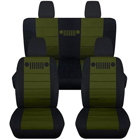 Amazon.com: 2011-2018 Jeep Wrangler JK Seat Covers: Black & Hunter Green - Full Set: Front & Rear (23 Colors) 2012 2013 2014 2015 2016 2017 2-Door/4-Door Complete Back Solid/Split Bench: Automotive Jeep Wrangler Accessories Decals, Jeep Wrangler Seat Covers, Green Jeep Wrangler, Jeep Seat Covers, Jeep Wrangler Interior, Accessoires 4x4, Jeep Interiors, Green Jeep, 2010 Jeep Wrangler