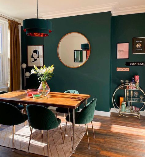 Dining Room Lighting Modern, Green Dining Room Walls, Dining Room Table Modern, Contemporary Dining Room Lighting, Dining Room Teal, Modern Dining Room Table, Modern Dining Room Ideas, Rooms Inspiration, Contemporary Dining Room Design