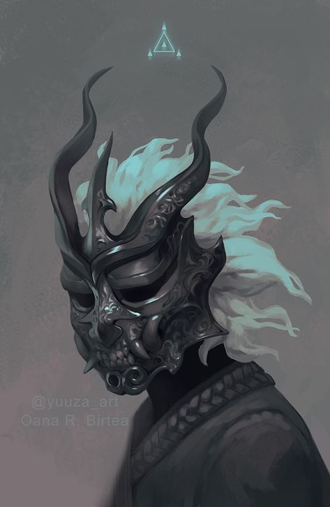 Oni Mask, White Hair, A Man, Mask, Hair, White, Black