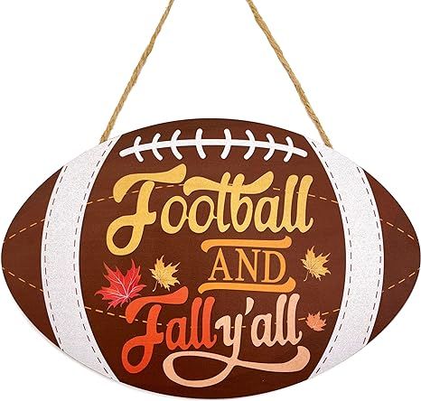 Fall Wood Hanging Decoration Fall Decorative Sign for Home Autumn Harvest Thanksgiving Decor Fall Football Decor, Football Door Hangers, Pumpkin Scented Candles, Wooden Door Sign, Football Decor, Fall Artwork, Fall Wood Signs, Fall Tiered Tray Decor, Rustic Backdrop