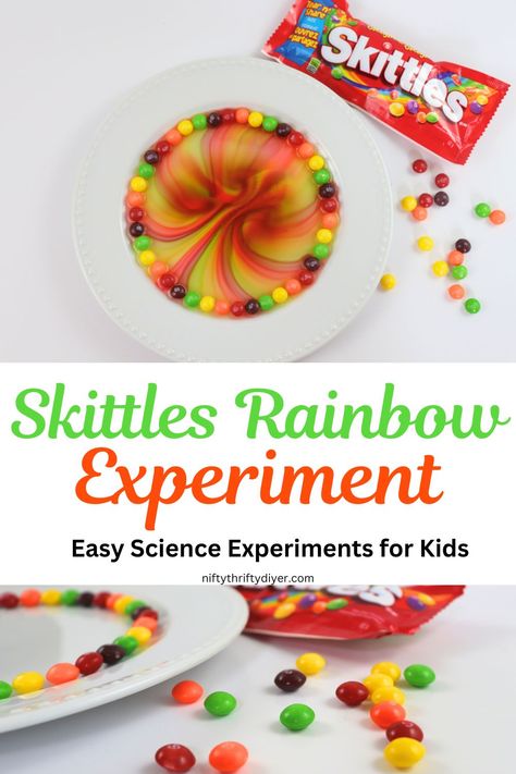 Skittles Rainbow Experiment ~ Nifty Thrifty DIYer Liquid Rainbow Experiment, Skittles Rainbow Experiment, Kid Experiments At Home, Rainbow Science Experiment, Skittles Rainbow, Skittles Experiment, Homeschool Science Lessons, Summer Science Experiments, Science Experiments Kids Preschool