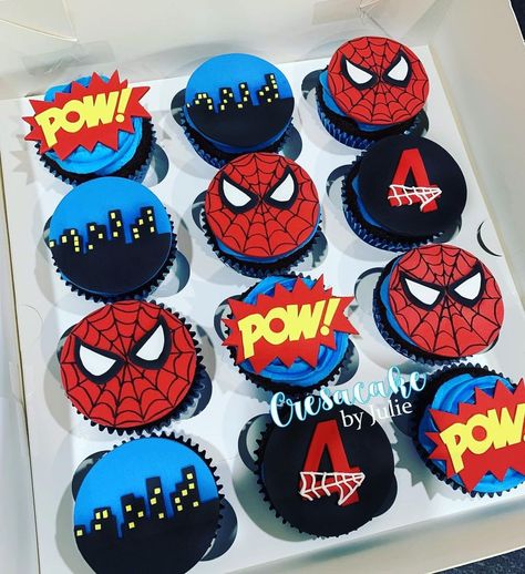 Cre8acake by Julie’s Instagram photo: “Spider-Man Cupcakes #spiderman #cupcakes #cre8acakebyjulie” Spiderman Cupcakes Ideas, Spider Man Cupcakes Ideas, Spider-man Cupcakes, Birthday Cake Spiderman, Pastel Spiderman, Spider Man Cupcakes, Cake Spiderman, Spiderman Birthday Party Decorations, Spiderman Cupcakes