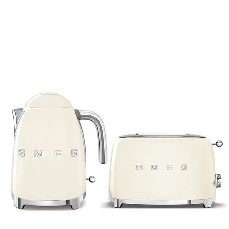 Smeg Toaster and Kettle duo Smeg Cream, Cream Kettle, Smeg Kettle, Smeg Toaster, 4 Slice Toaster, Kettle And Toaster Set, Leigh On Sea, 50s Retro, Kettle And Toaster