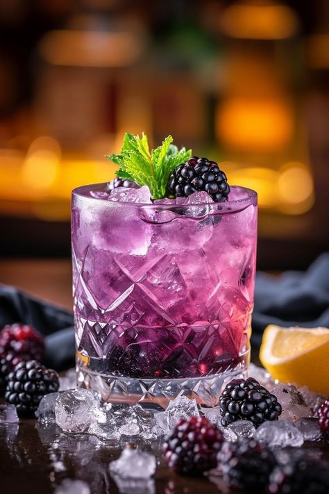 Blackberry Bramble Cocktail, Blackberry Gin Cocktail, Blackberry Drinks Cocktails, British Cocktails, Foto Cocktail, Cocktail Foto, Blackberry Cocktails, Blackcurrant Drink, Cocktails Photography