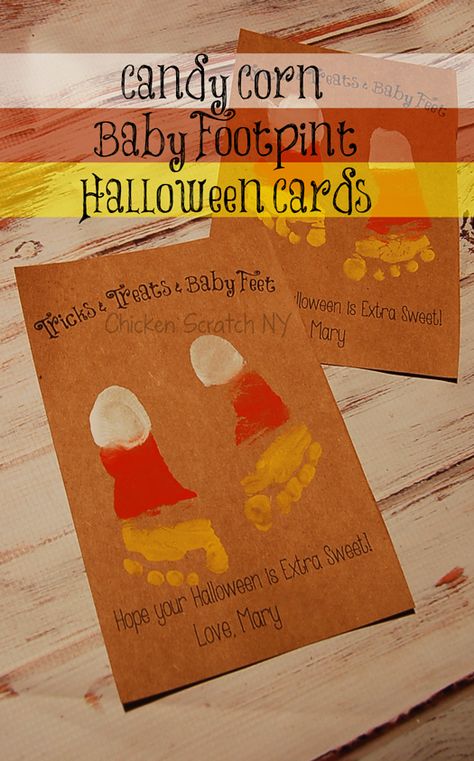 Capture your little ones tiny toes with a printable baby footprint Halloween card Fall Crafts For Toddlers, October Crafts, Baby Art Projects, Footprint Crafts, Baby Footprint, Carte Halloween, Handprint Crafts, Daycare Crafts, Chicken Scratch