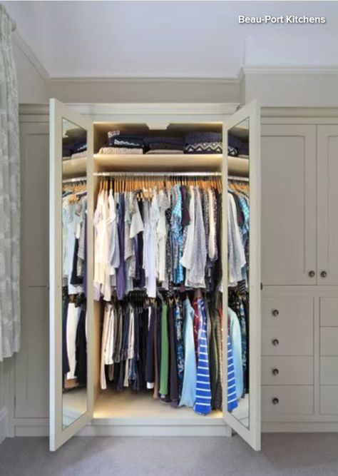 Put the full length mirror inside the wardrobe; add internal lighting | Beau-Port Kitchens via houzz Mirror Inside Closet, Mirror Inside Wardrobe, Inside Wardrobe, Wardrobe Mirror, Inside Closet, Kitchen Sink Taps, Bedroom Renovation, Full Body Mirror, Body Mirror