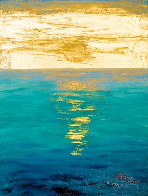 Sunrise gold leaf original paiting acrylic, Turquoise water deep blue golden sun, ocean painting Christmas gift for her, mom, sister, wife Geometric Ocean Art, Gold Leaf Sun Painting, Gold Sun Painting, Abstract Sun Painting, Sunrise Art Painting, Abstract Canvas Art Acrylics, Painting Gold Leaf, Wall Art Gold Leaf, Abstract Painting Diy