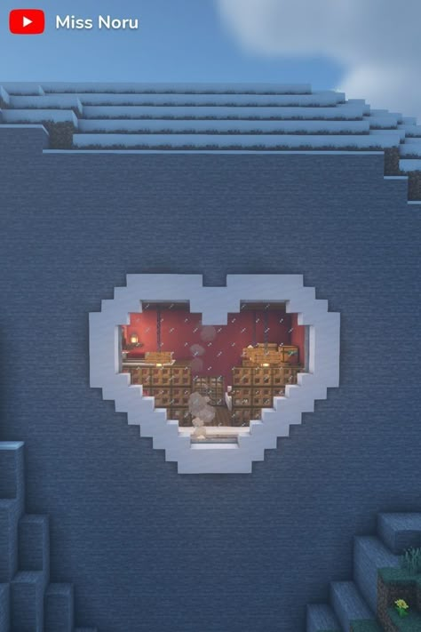 Cool Build Ideas Minecraft, Aesthetic Minecraft Mountain House, How To Make A Heart In Minecraft, Minecfrat House Ideas, Heart Shaped House Minecraft, Heart Shape Minecraft, Heart Mountain House Minecraft, Minecraft House Shape Ideas, How To Make Minecraft Houses