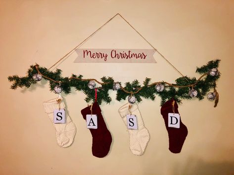 Stocking On The Wall, Where To Put Stockings Without Fireplace, Stocking Wall Ideas, Hang Stockings On Wall, How To Hang Stockings Without A Mantle, Hanging Stockings On Wall, Hang Stockings Without Fireplace, Where To Hang Stocking With No Fireplace, Stockings On Wall Ideas