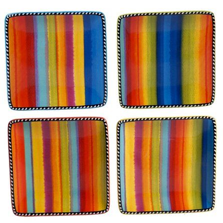 Certified International Certified International Sierra Set/4 Canape Plates, Asst. | Wayfair Southwest Kitchen, Plates Ceramic, Appetizer Plates Set, Rainbow Palette, Bean Pot, Ceramic Dinnerware, Snack Plate, Appetizer Plates, Dinner Plate Sets