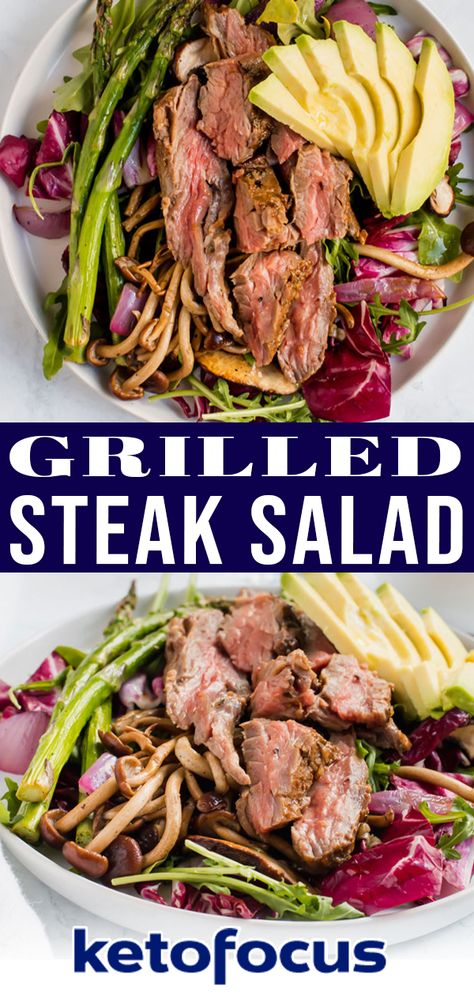 Dairy Free Salad Dressing, Easy Low Carb Lunches, Steak Salad Recipe, Marinated Skirt Steak, Grilled Steak Salad, Steak Grilled, Dairy Free Salads, Summertime Salads, Keto Beef Recipes