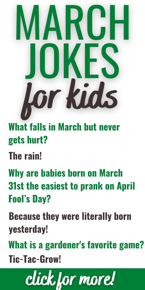 St Patrick’s Day Jokes Kids, March Jokes For Kids, Spring Jokes Funny, Spring Jokes For Kids, Spring Jokes, St Patricks Day Jokes, Saint Patricks Kids, Jokes For Kids Hilarious, Kid Friendly Jokes