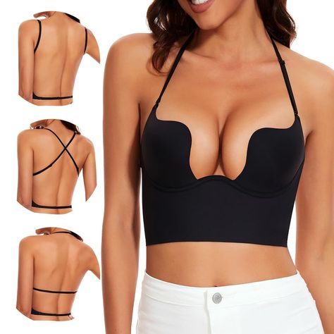 PRICES MAY VARY. MULTI-WAY DEEP U SHAPED PLUNGE BACKLESS BRA-Convertible straps can be wear as low plunge bra, low back bra, backless bra, halter bra, criss-cross back bra, invisible bras, clear strapless bras, open back bra, low cut bra, wedding bras, also everyday bra. BEAUTY BACK BRALETTE FOR LOW BACK DRESS OR BLOUSE- An innovative adjustable back single-button design strap creates a low-back silhouette. Bra's back strap can be pulled down lower than normal bra to 3.2 inches. SOFT, SEAMLESS, Wedding Bras, Open Back Bra, Low Cut Bra, Low Back Bra, Strapless Bras, Low Back Dresses, Invisible Bra, Backless Bra, Halter Bra