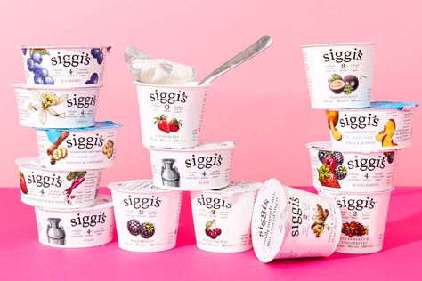 Be prepared for your next trip to the dairy aisle. Yogurt Photoshoot, Yogurt Design, Siggis Yogurt, Yoghurt Packaging, Fmcg Packaging, Fermented Dairy, Yogurt Packaging, Wood Packaging, Healthy Snacks To Buy