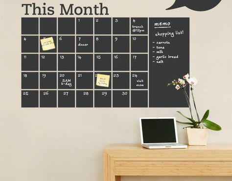 Want to Keep Your New Year’s Resolutions this year? Get organized with a chalkboard wall calendar! Chalkboard Wall Calendars, Papan Tulis Kapur, Calendar Decal, Chalkboard Calendar, Chalkboard Decal, Ideas Hogar, Chalkboard Wall, Chalkboard Paint, Office Organization