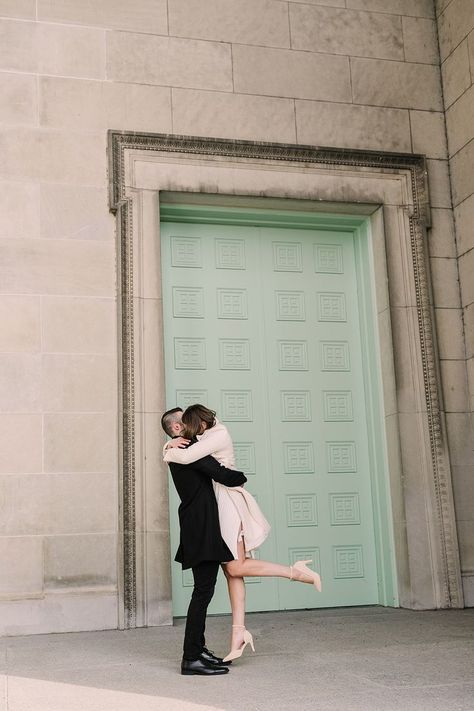 A winter engagement photo taken at Chicago's iconic and historic Museum of Science & Industry. I *love* these gorgeous doors! Chicago Engagement Pictures, Photos In Chicago, Winter Whimsy, Chicago Engagement Photos, Chicago Winter, Chicago Museums, Museum Of Science, Gorgeous Doors, Holiday Pops