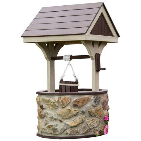 Stone Wishing Well, Water Well House, Wishing Well Garden, Outdoor Statues Sculpture, Barn Decor, Garden Accents, Outdoor Statues, Stacked Stone, Wishing Well