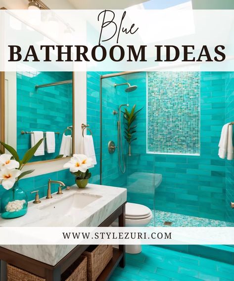 Blue Bathroom Ideas Ocean, Aqua Blue Shower Tile, Blue Bathroom Ideas, Blue Bathrooms Designs, Perfect Blue, A Breath Of Fresh Air, Blue Bathroom, You Dream, Breath Of Fresh Air