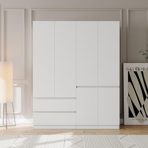 Amazon.com: Bobve Bedroom Armoire Wardrobe Closet, Wardrobe Closet Cabinet with 2 Drawers, Wood Wardrobe Closet with 4 Doors, Wardrobe Storage Cabinet with Shelves & Hanging Rod,White(63" L x 20.39" W x 78.74" H) : Home & Kitchen 4 Doors Wardrobe, Wardrobe Storage Cabinet, Doors Wardrobe, Armoire Wardrobe Closet, Cabinet With Shelves, Closet Cabinet, Armoire Wardrobe, Wood Wardrobe, Closet Wardrobe