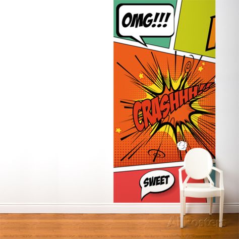 Pop Comic Wall Mural at AllPosters.com Comic Book Wallpaper, Comic Wall, Kindergarten Wallpaper, Pop Art Patterns, Brick Wallpaper Roll, Kids Room Decals, Comic Book Panels, Room Decals, Brick Wallpaper