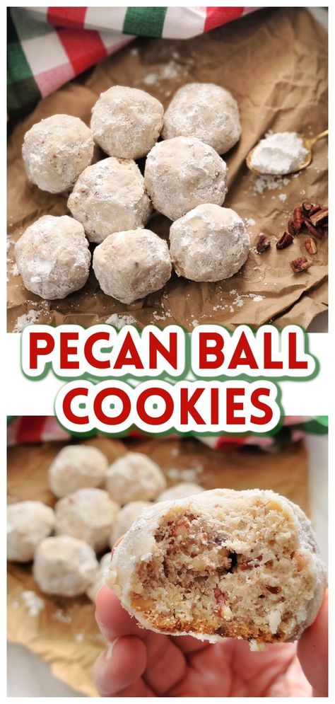 Pecan Ball Cookies Recipe- christmas dessert treat recipe. Delicious snowball pecan balls. christmas cookie exchange idea. christmas xmas holiday cookies. Pecan Ball Cookies, Pecan Balls Recipe, Mexican Wedding Cookies Recipes, Pecan Balls, Christmas Baking Easy, Ball Cookies, Pecan Snowball Cookies, Christmas Cookie Bars, Snowball Cookie Recipe