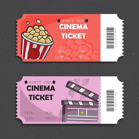 Free vector cinema tickets | Premium Vector #Freepik #vector #clapper #clapper-board #film-festival #movie-clapper Movie Night Tickets Free Printable, Cinema Ticket Printable, Movie Tickets Printable, Cinema Ticket Design, Movie Ticket Design, Movies Ticket, Movie Ticket Template, Ticket Cinema, Ticket Drawing