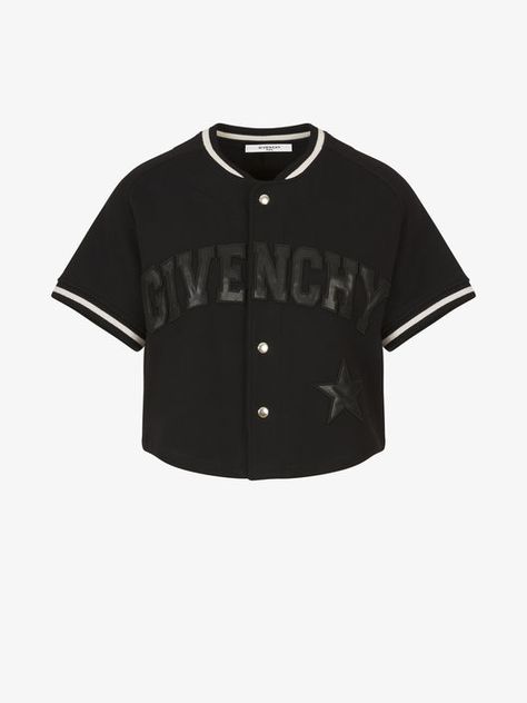 Black Jersey Top For Baseball Season, Black Baseball Jersey For Streetwear, Black Graphic Baseball Jersey For Streetwear, Black Graphic Print Baseball Jersey, Givenchy Clothes, Celeb Airport Style, Givenchy Crop Top, Givenchy Top, Givenchy Shirt