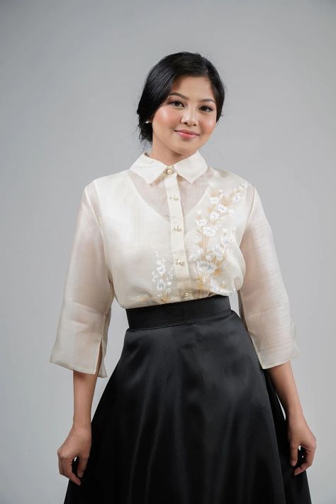 Barong For Women, Filipiniana Modern, Silk Cocoon, Grad Pics, Event Outfit, Modern Dress, Modern Floral, Mulberry Silk, Smart Casual