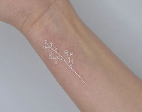 Baby Breath Tattoo, Small White Tattoos, White Flower Tattoos, Floral Tattoos, White Ink Tattoo, Handpoke Tattoo, Tasteful Tattoos, Dainty Tattoos, White Tattoo