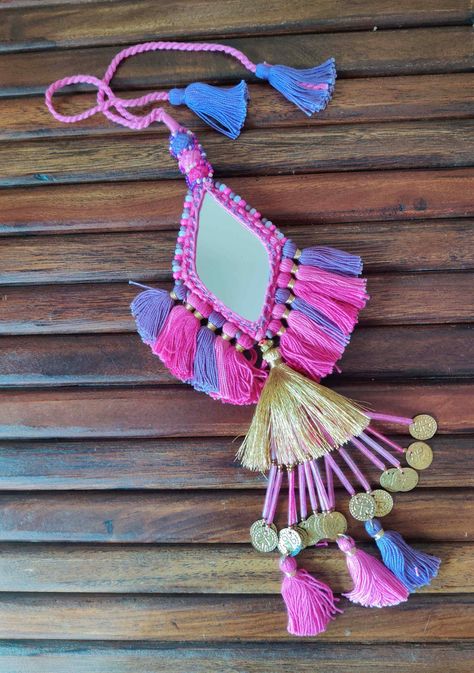 Mirror Work Tassels, Navratri Latkan, Mirror Latkan, Navratri Accessories, Choli Ideas, Tassels Designs, Mirror Embroidery, Mehndi Designs For Girls, Boho Pink