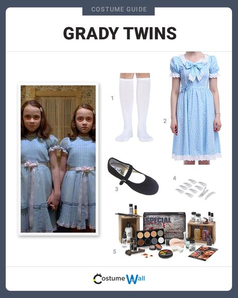 The best costume guide for dressing up like Grady Twins. Cosplay the creepy characters from the Stanley Kubrick's horror film, The Shining. The Shining Costume, Grady Twins Costume, Shining Costume, Twins From The Shining, Shining Twins Costume, The Grady Twins, Grady Twins, Horror Movie Costumes, The Shining Twins