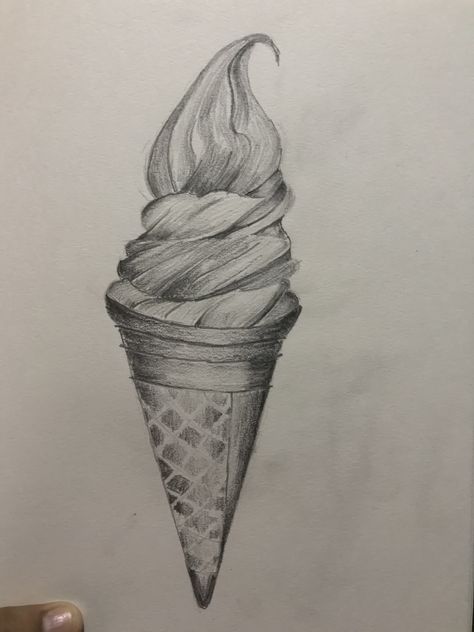 Ice Cream Drawing Realistic, Softy Ice Cream, Ice Cream Sketch, Ice Cream Art, Drawing Things, Cream Art, Beginner Painting, Cookies And Cream, Art Sketchbook