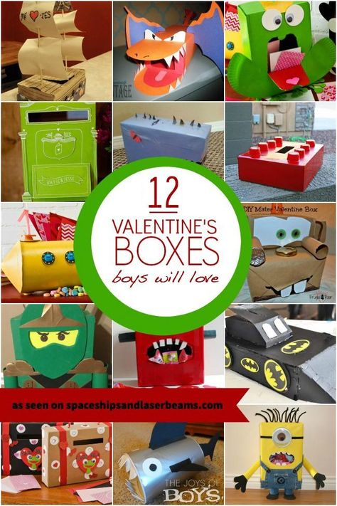 12 Valentine's Boxes Boys will Love Cool Valentine Boxes, Minion Valentine, Valentine's Boxes, Boys Crafts, Boxes Craft, Girls Valentines Boxes, Valentine Boxes For School, Diy Valentines Box, Kids Valentine Boxes