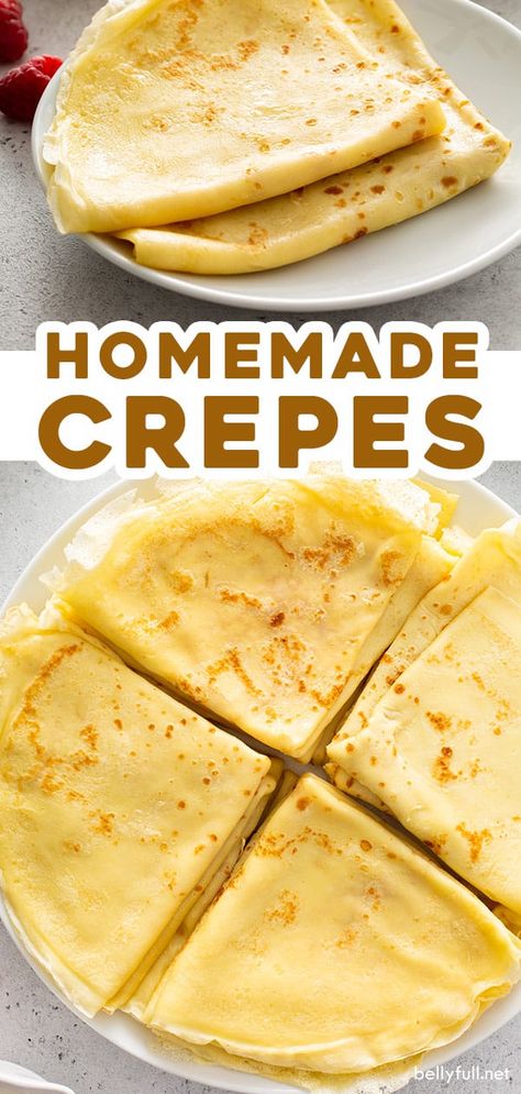 Learn how to make homemade crepes without any special equipment needed! This easy recipe makes delicate, buttery, and wonderful crepes, perfect for breakfast, brunch, or dessert. Either savory or sweet - the possibilities for filling them are practically endless! Can You Make Crepes Ahead Of Time, Crepes Recipe Breakfast, Crêpe Recipe, Basic Crepe Recipe, Sweet Crepes Recipe, Homemade Crepes, Easy Crepe Recipe, Crepe Recipe, Sweet Crepes