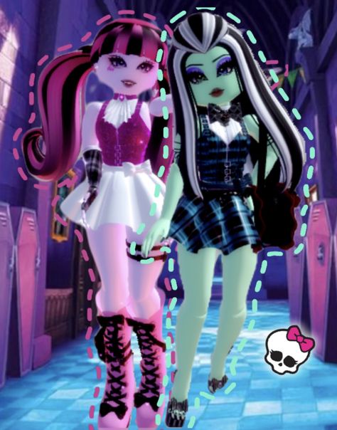 Roblox Royal High / Royaloween outfit inspo | aesthetic anime outfit inspo cosplay Halloween Slumber Party Royal High, Frankie Stein Royale High, Monster Mash Royal High, Monster High Rh Outfits, Vampire Council Royale High, Harley Quinn Royale High, Royale High Monster High Outfits, Draculaura Royale High, Good Vs Evil Royal High Outfit