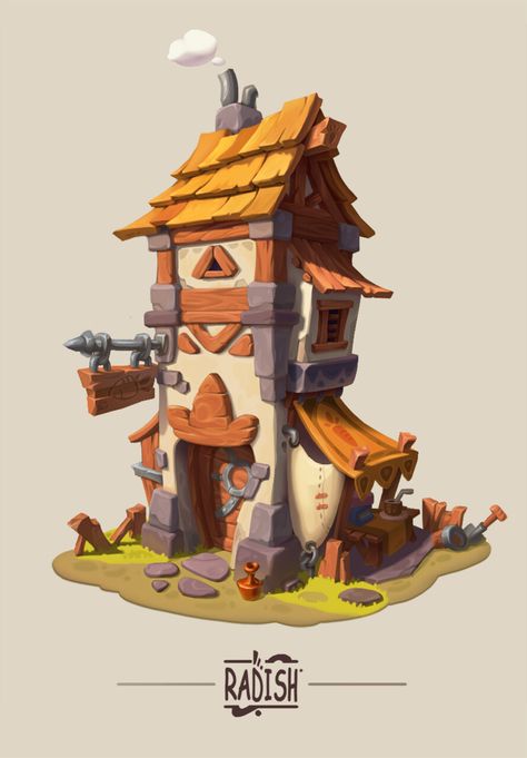 ArtStation - Radish hut, ZC WANG Casual Game Art, Cartoon Building, Props Concept, Bg Design, Cartoon House, 2d Game Art, Props Art, Casual Art, Building Concept