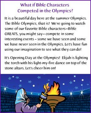 What if Bible Characters Competed in the Olympics? (Story) - Kids Korner - BibleWise Sunday School Olympics, Bible Olympics For Kids, Olympic Vbs, Olympic Songs For Kids, Olympic Themed Vacation Bible School, Vacation Bible School Knights, Olympic Trivia For Kids, Olimpic Game Activity For Kids, Vbs Olympics