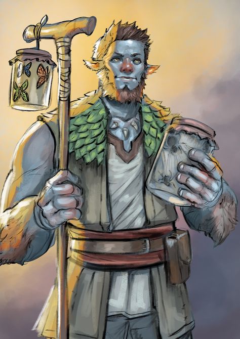 ArtStation - Bug collecting firbolg druid Dnd Familiar Art, Druid Dnd Character Concept, Firbolg Paladin, Firbolg Character Design, Firbolg Male, Firbolg Dnd, Dnd Familiar, Dnd Feywild, Dnd Firbolg