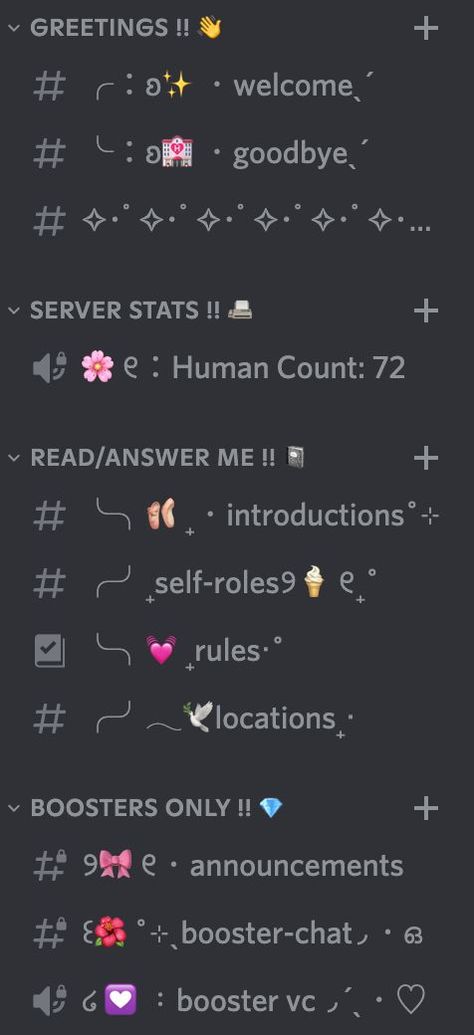 Discord Server Layout, Server Layout, Server Design, Technology Posts, Cute Text Symbols, Emoji Set, Desktop Themes, Text Symbols, Discord Channels