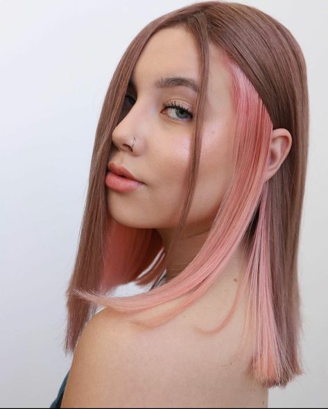 Blonde Panels In Hair, Panel Coloring Hair, Panel Of Color In Hair, Colour Panel Hair, Panels Of Color In Hair, Blonde Panels In Hair Brown, Color Panels In Hair, Panel Hair Color, Rosegold Haircolor