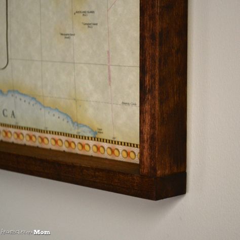 http://www.architectureofamom.com/2015/02/easy-wood-frame-for-large-format-art.html Build A Picture Frame, Teen Basement, Frame House Plans, Cheap Wood Flooring, Frame Architecture, Wood Frame House, Large Format Art, Reclaimed Wood Ceiling, Diy Map