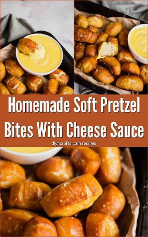 Homemade Soft Pretzel Bites With Cheese Sauce - Pretzel bites with cheese are the perfect snack or appetizer to brighten your day. Golden brown soft pretzels with a homemade cheese sauce. #recipe #food #appetizer #pretzel #bites #cheese #sauce Pretzel Bites With Cheese Sauce, Homemade Soft Pretzel Bites, Soft Pretzel Bites, Marshmallow Popcorn, Pretzel Bites Recipes, Cheese Homemade, Homemade Cheese Sauce, Homemade Soft Pretzels, Soft Pretzel