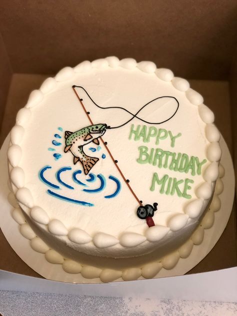 Cake With Fish Decoration, Fish Themed Cake For Men, Fish Cake Birthday For Men, Fish Birthday Cake Ideas, Trout Birthday Cake, Cake With Fish Design, Birthday Cake For Fisherman, Fish Cake Decorating Ideas, Fish Decorated Cakes