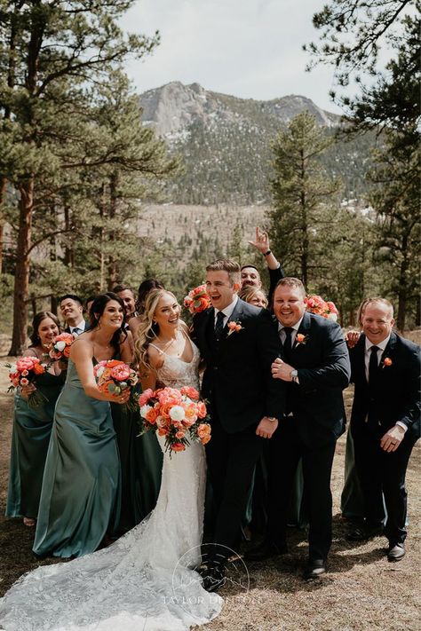 Sarah and Kyle are an adventurous couple, so a Della Terra Mountain Chateau  wedding was the perfect way to celebrate the start of their lives together! Just outside Denver, this Estes Park wedding venue backs right up to Rocky Mountain National Park, so there are spectacular views all around. The couple planned a dreamy mountain wedding with terracotta and sage wedding colors that complemented the surrounding nature perfectly! Visit the blog to see more from this Colorado mountain wedding! Estes Park Wedding Venues, Sage Wedding Colors, Mountain Chateau, Estes Park Wedding, Colorado Mountain Wedding, Adventurous Couple, Estes Park Colorado, Sage Wedding, Mountain Wedding Colorado