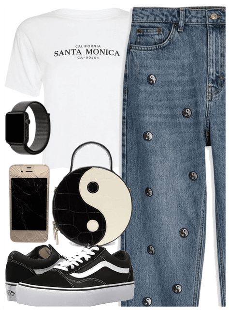 Yin Yang Outfits, Iphone And Watch, Outfit Black And White, Cracked Iphone, Style Finder, Outfit Maker, Outfit Shoplook, Latest Outfits, Grunge Outfits